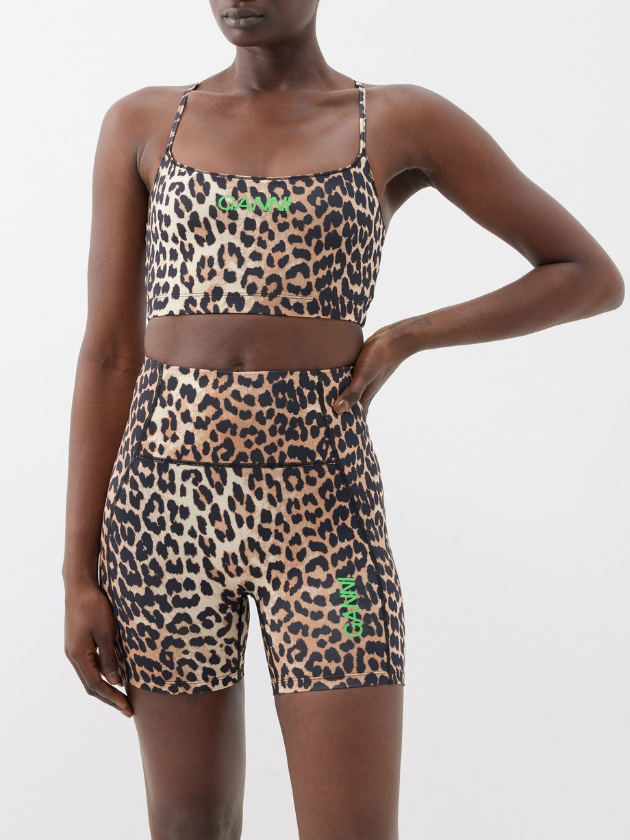 Brown Leopard-print low-impact longline sports bra