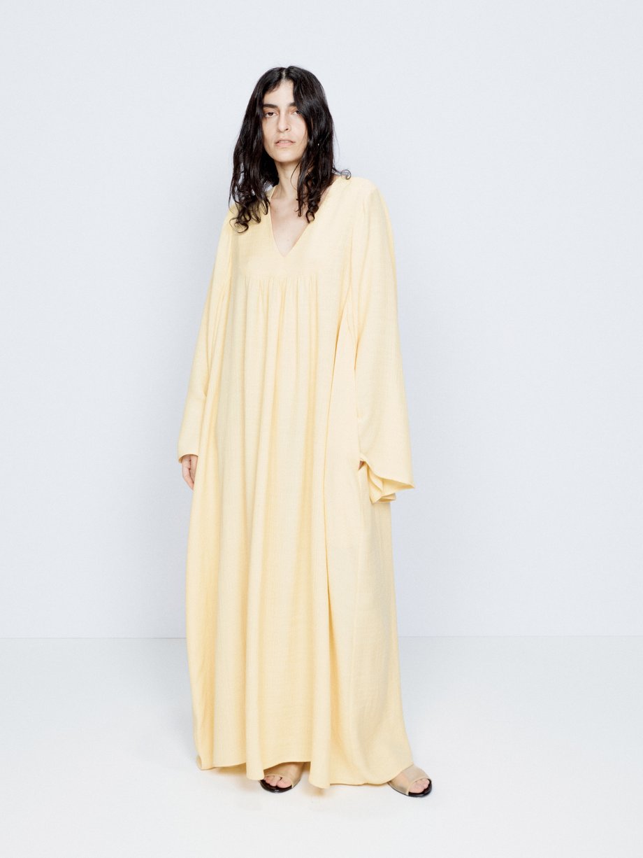 Light yellow Scoop-neck slubbed smock dress | Raey | MATCHES UK