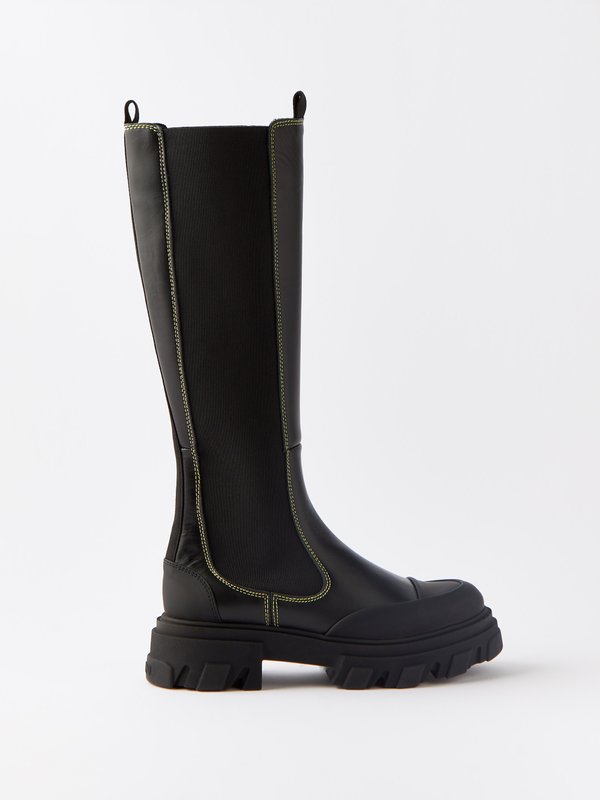 GANNI (Ganni) Knee-high chunky leather Chelsea boots