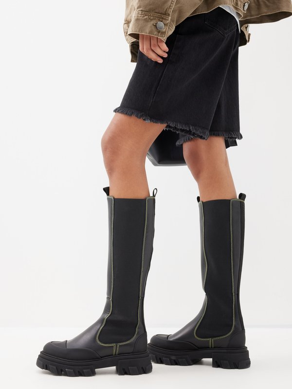 GANNI (Ganni) Knee-high chunky leather Chelsea boots