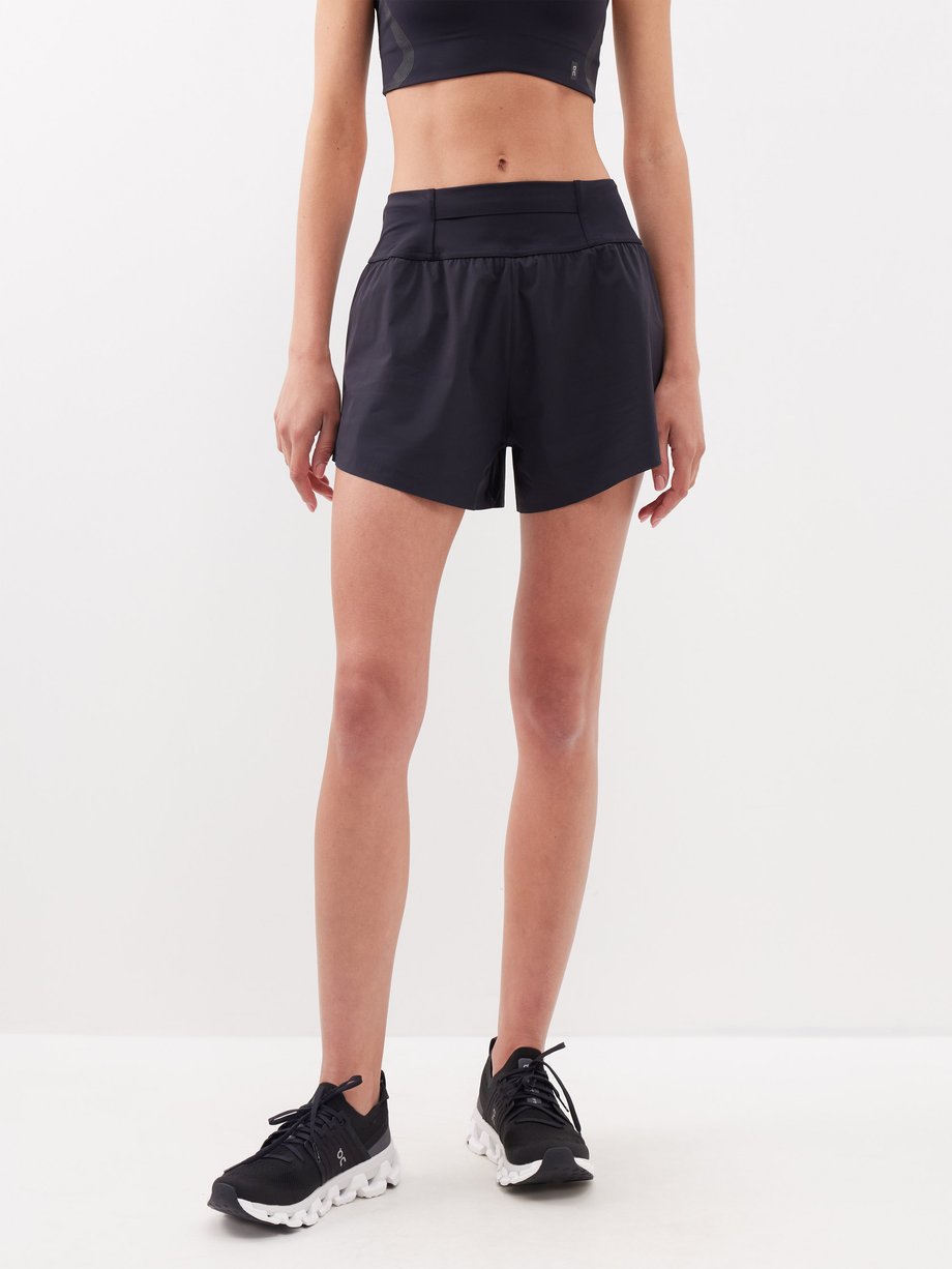 Black Double-layer recycled-fibre blend running shorts, On