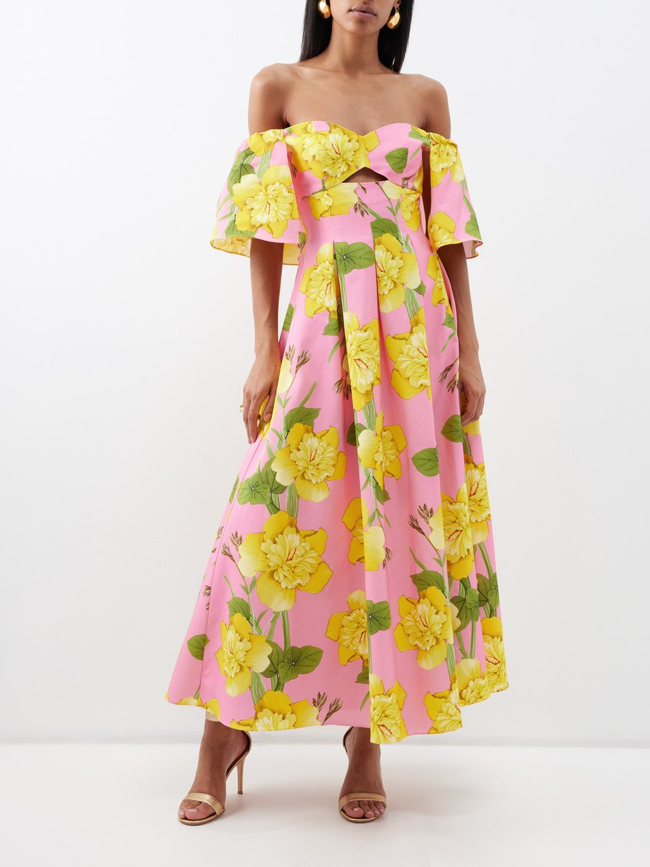 Pink off-the-shoulder yellow floral-print De | Borgo MATCHESFASHION Nor Giovanna | dress US