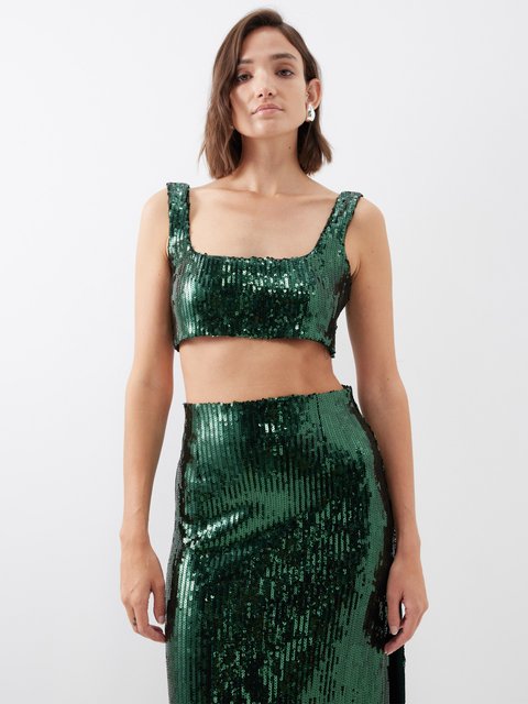 AEGEAN - OLIVE AND MILITARY GREEN EMBELLISHED BRALETTE AND SKIRT