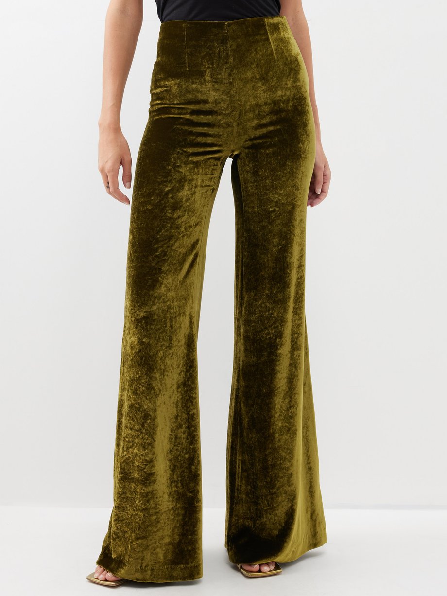 Green Julianne velvet wide-leg trousers | Galvan | MATCHES UK