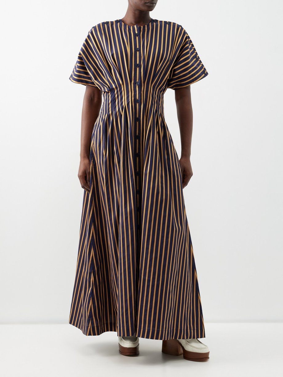 Navy Exhale striped cotton maxi shirt dress | palmer//harding | MATCHES UK