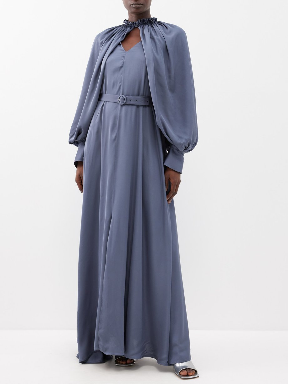 Blue Serenity cape-sleeve satin maxi dress | palmer//harding ...