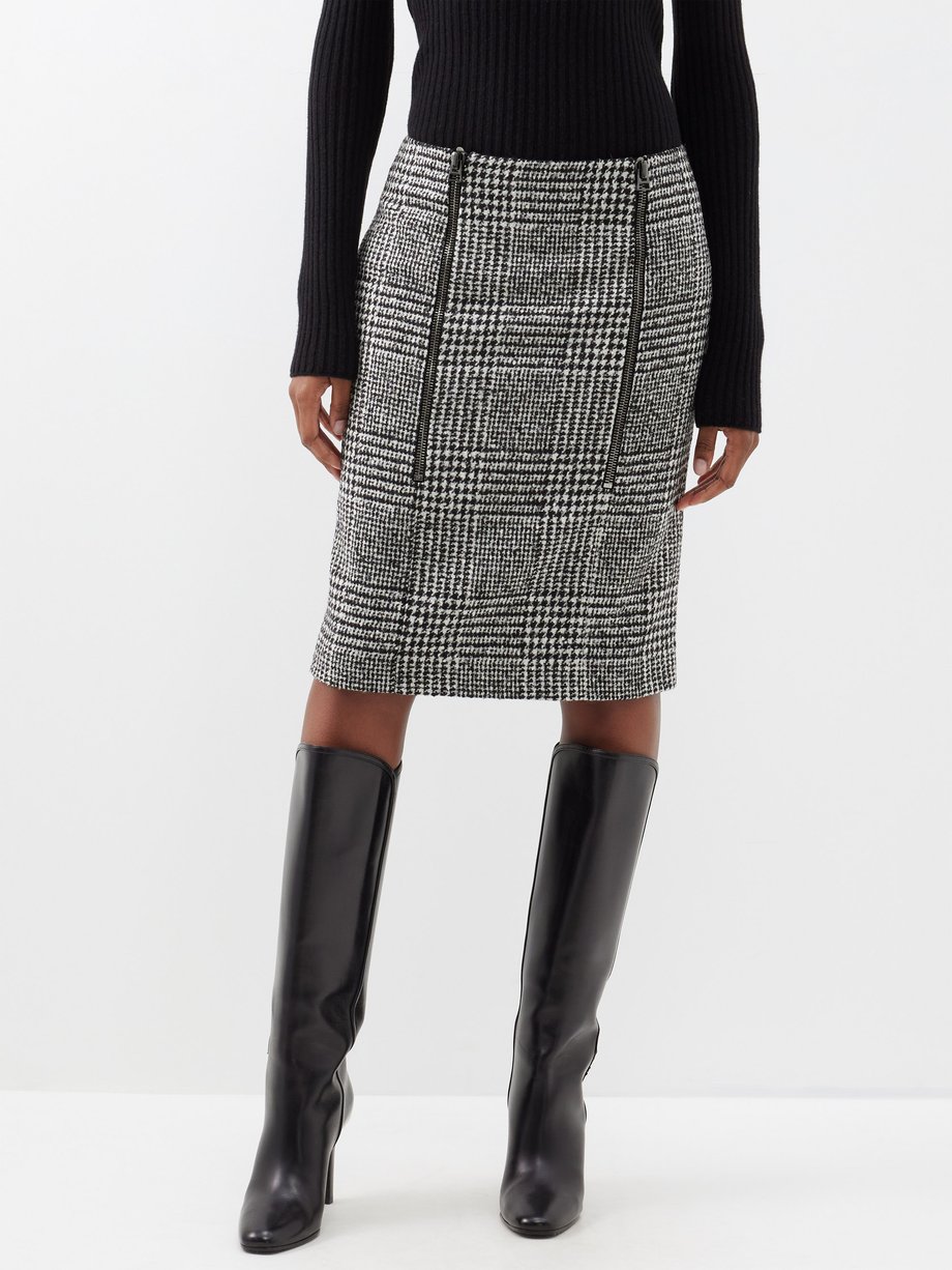 Black Prince of Wales-check wool-blend pencil skirt | Tom Ford | MATCHES UK