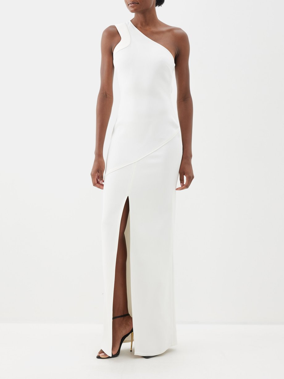 White One-shoulder side-slit cady gown | Tom Ford | MATCHES UK