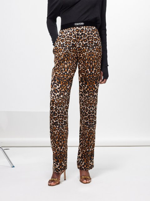 Brown Leopard-print silk-blend trousers | Tom Ford | MATCHES UK