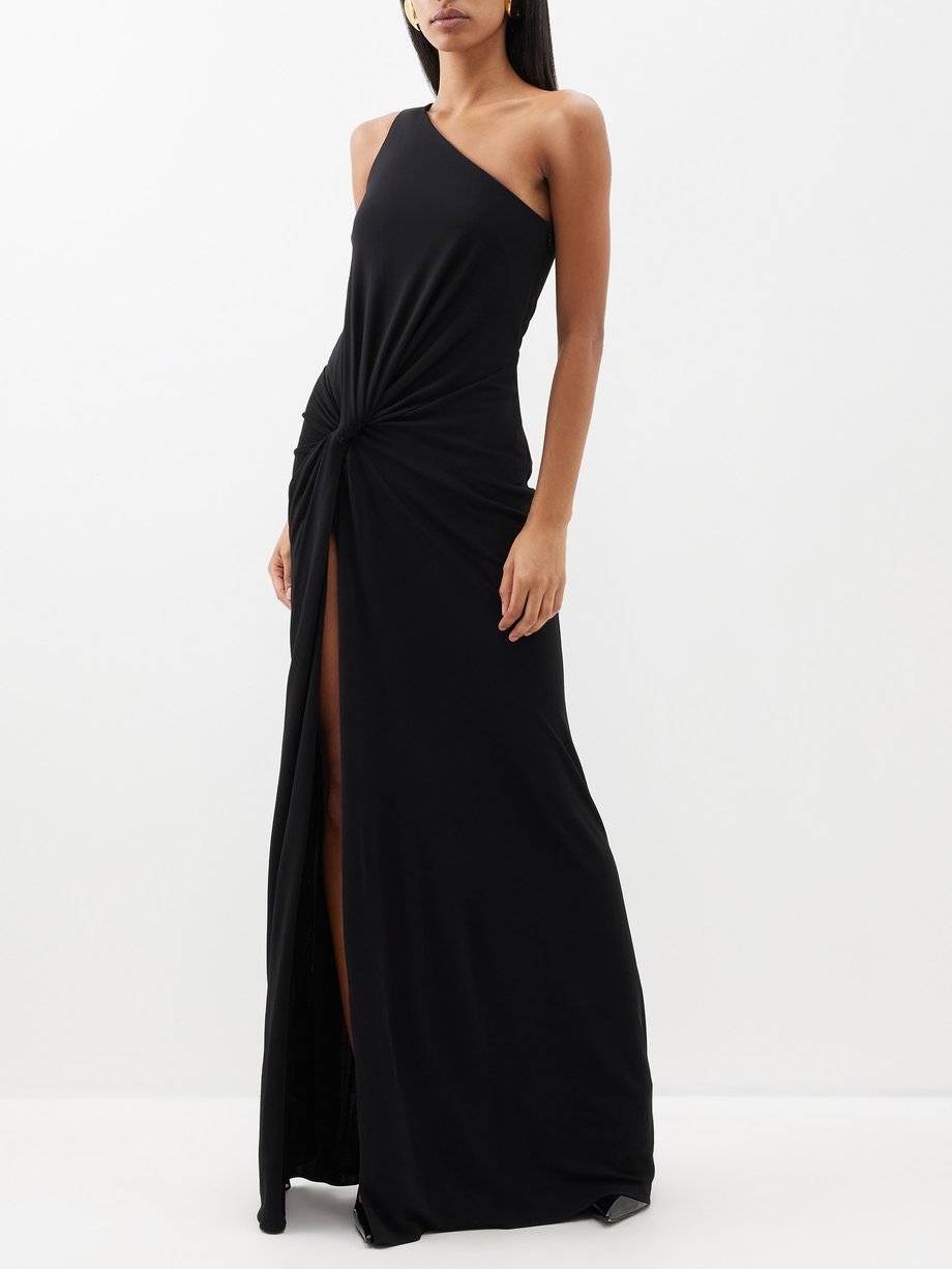 Black One-shoulder crepe-jersey gown | Tom Ford | MATCHES UK
