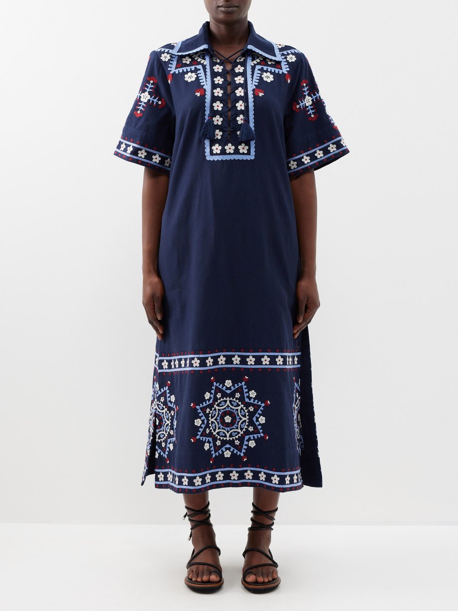 Sea Shania embroidered cotton-blend midi dress