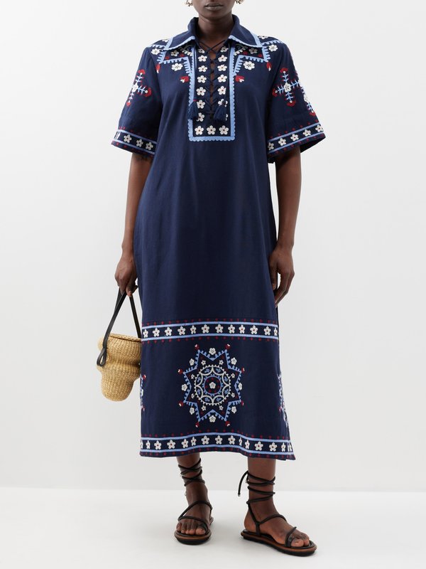 Sea Shania embroidered cotton-blend midi dress