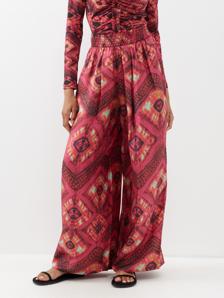 Pink Clemence diamond-print silk trousers | Ulla Johnson | MATCHES UK