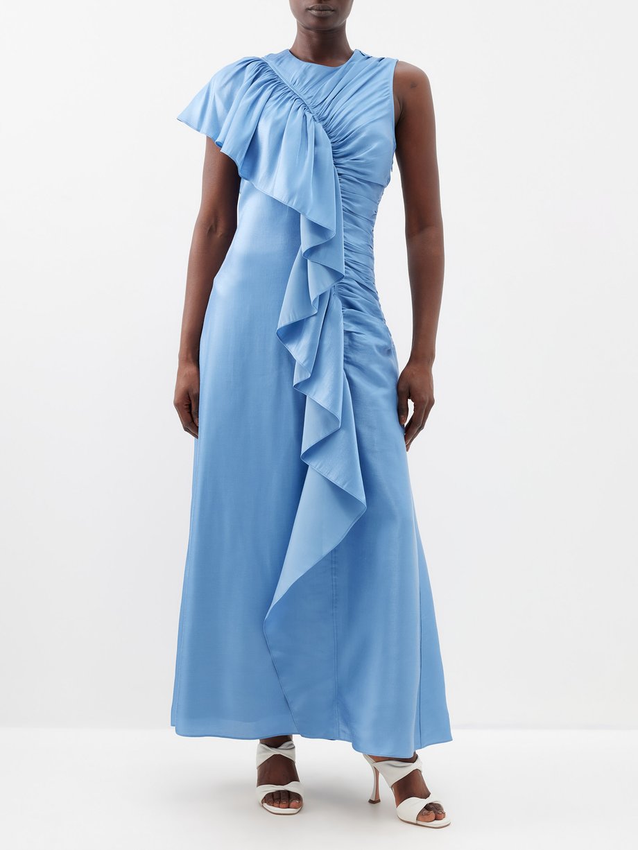 Blue Lali ruffled satin dress | Ulla Johnson | MATCHES UK