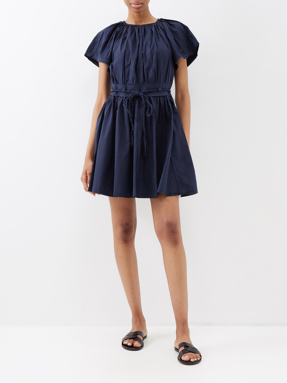 Navy Jess gathered-cotton mini dress | Ulla Johnson | MATCHESFASHION UK