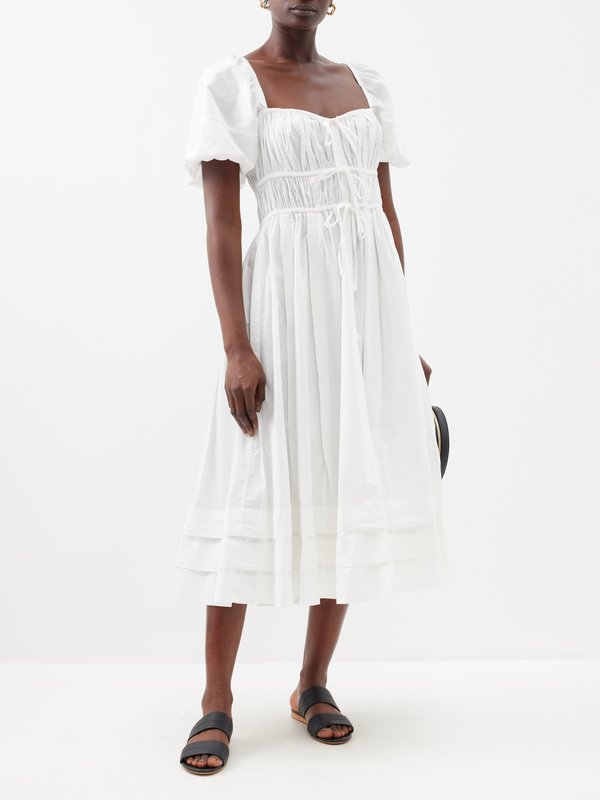 White Palma drawstring-bodice cotton midi dress | Ulla Johnson | MATCHES UK