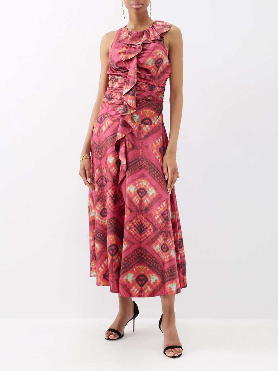 Pink Othella ruffled Shibori-dyed silk midi dress | Ulla Johnson ...