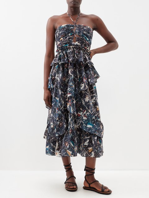 Black Floral Printed Cotton Blend Dress