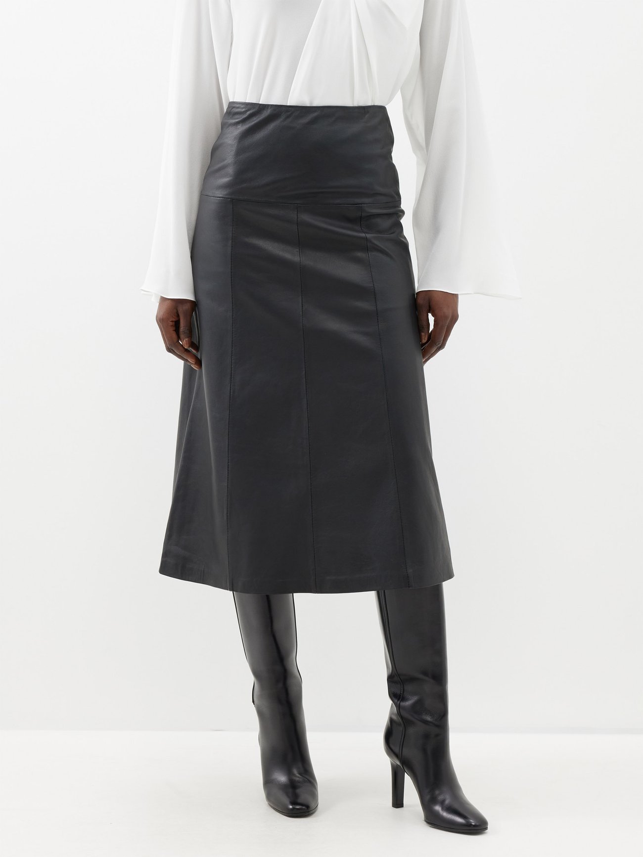 Black Tianna leather midi skirt | Cefinn | MATCHESFASHION US