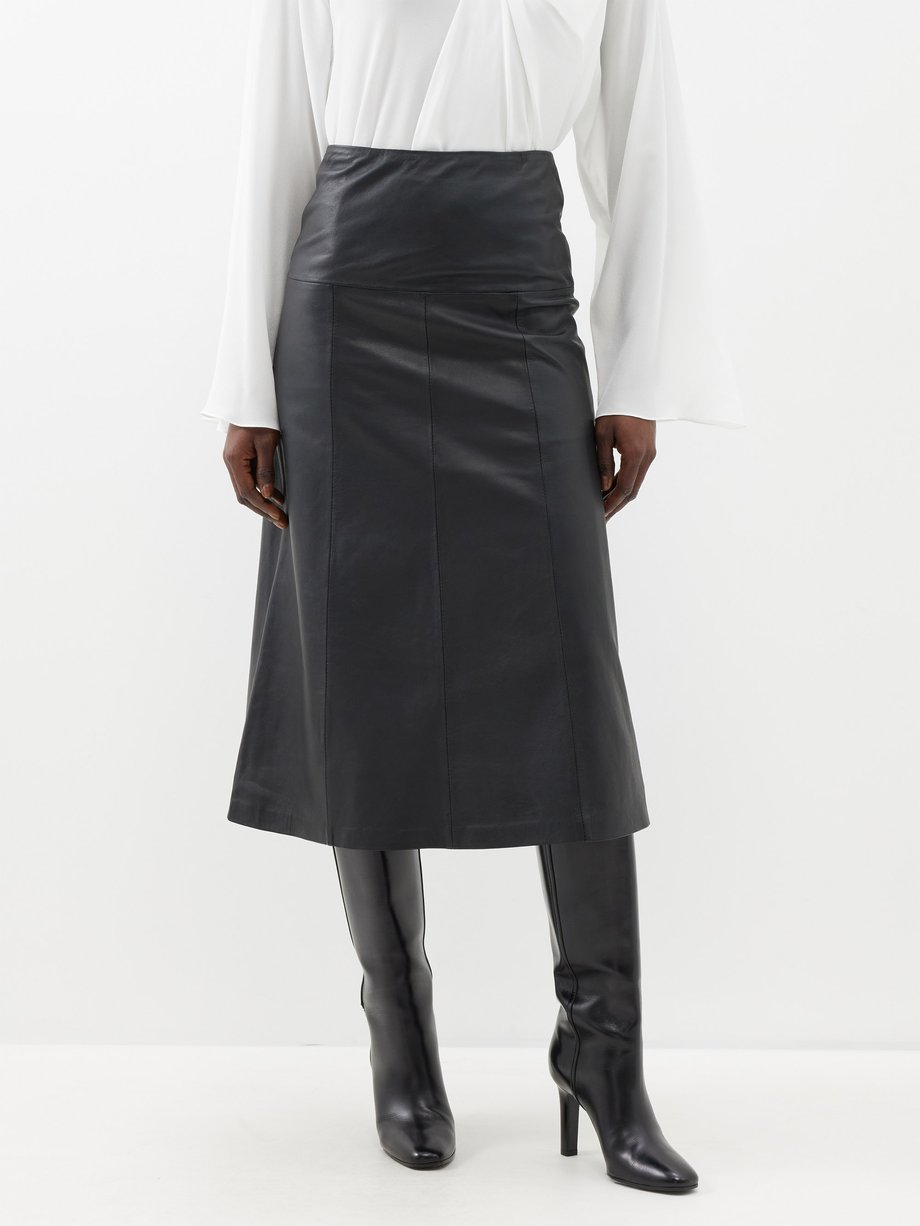 Black Tianna leather midi skirt | Cefinn | MATCHES UK