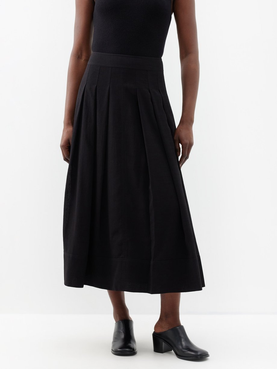 Black Sophia pleated voile midi skirt | Cefinn | MATCHES UK