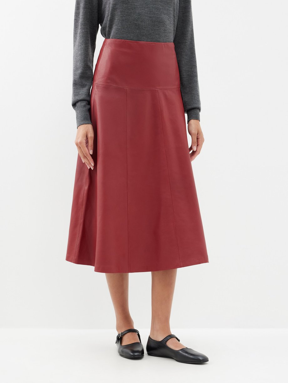 Red Sierra leather midi skirt | Cefinn | MATCHESFASHION UK