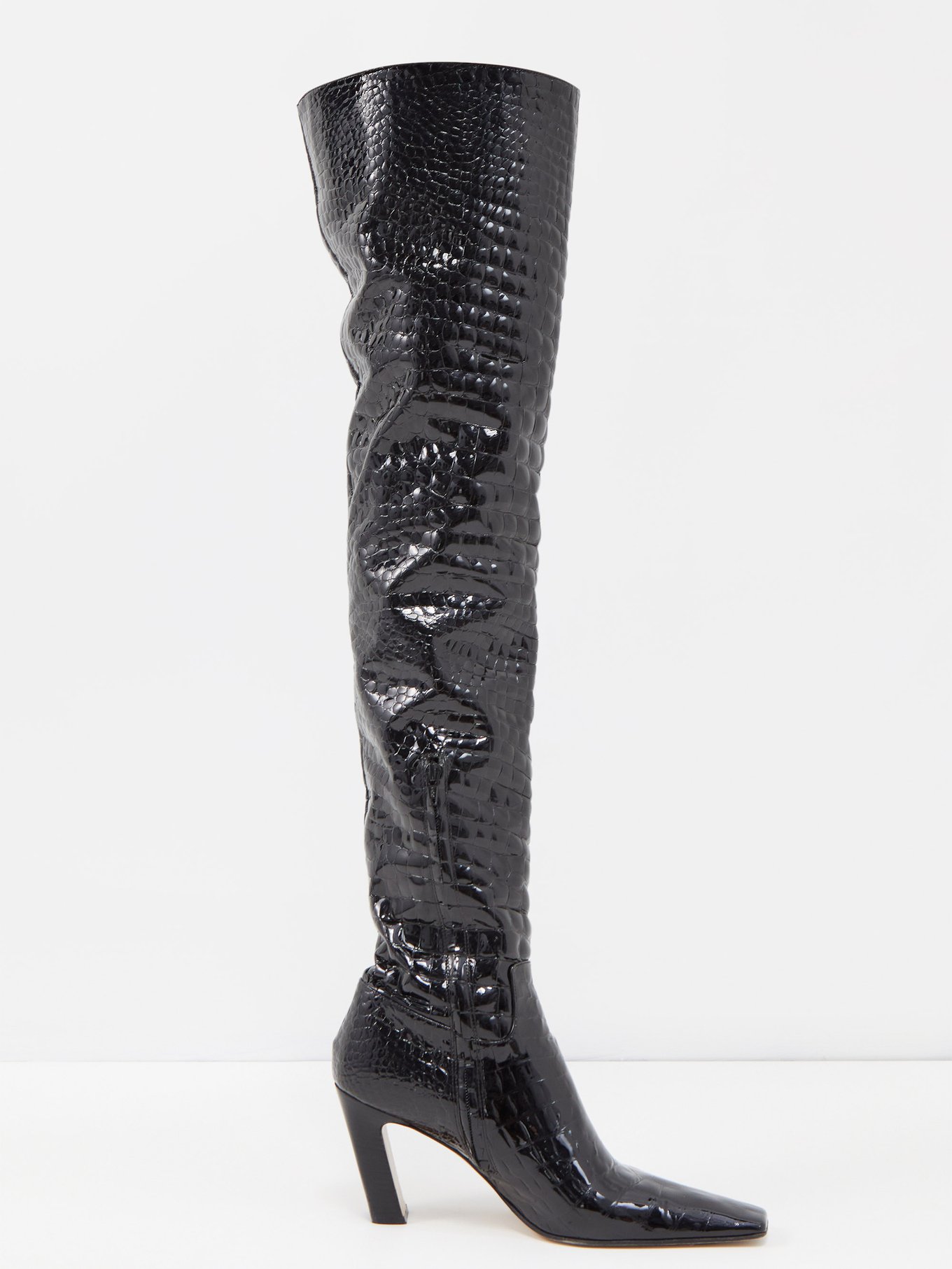 Black Marfa crocodile-effect leather over-the-knee boot | Khaite