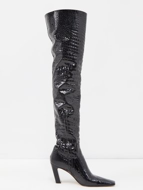 Khaite Marfa crocodile-effect leather over-the-knee boot