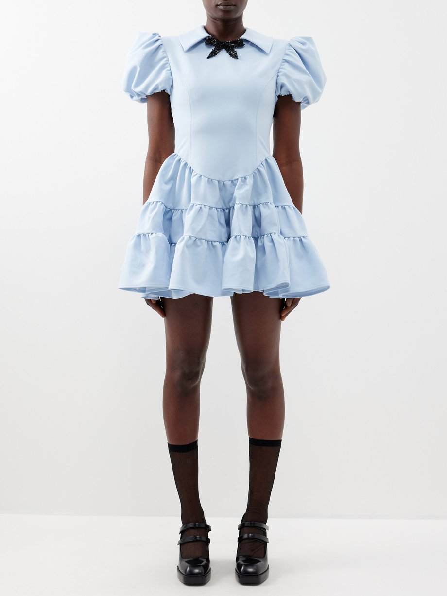 Blue Puff-sleeve banded satin mini dress | SHUSHU/TONG | MATCHES UK