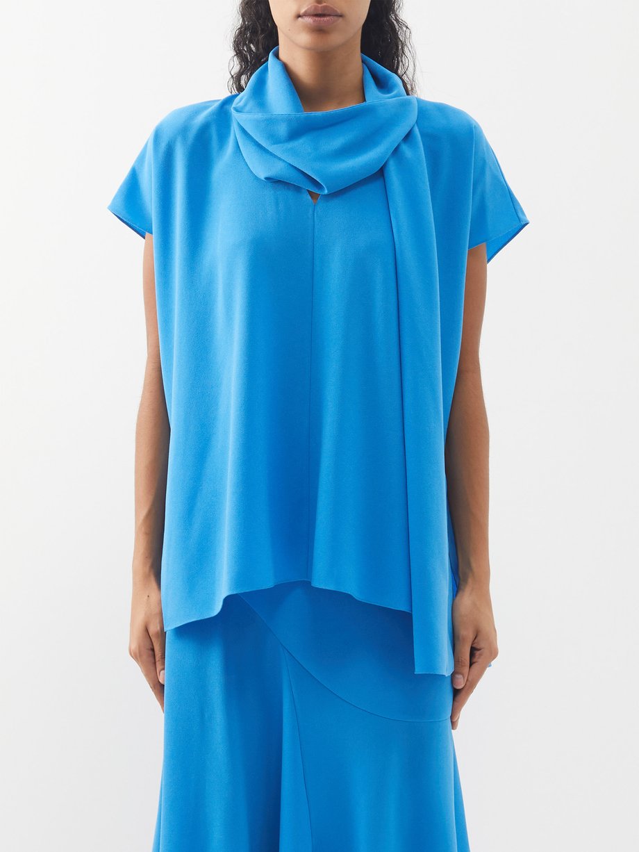 Blue Puff-sleeve pleated crepe dress, Roksanda