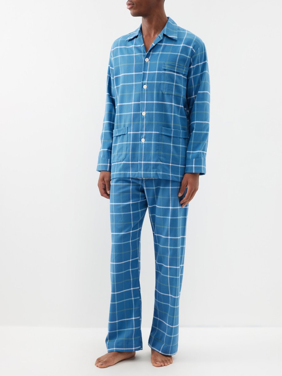 Blue Kelburn checked cotton pyjamas | Derek Rose | MATCHES UK