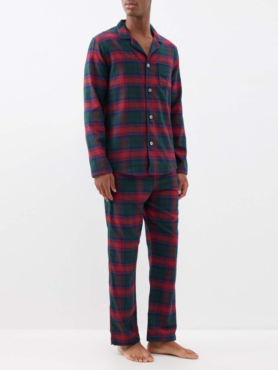 Green Kelburn checked cotton pyjama set | Derek Rose | MATCHES UK