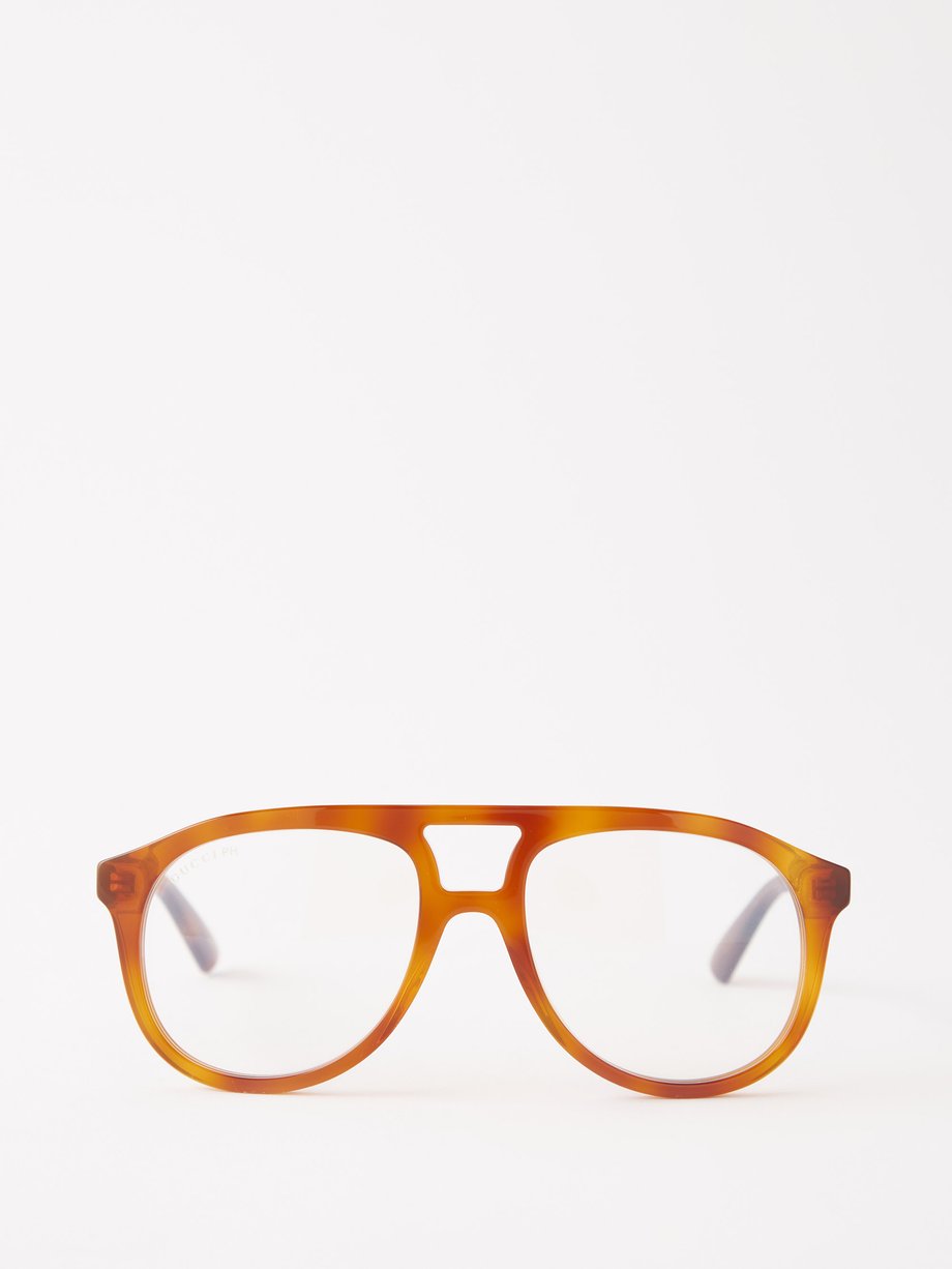 Brown Recycled-acetate aviator glasses | Gucci | MATCHES UK