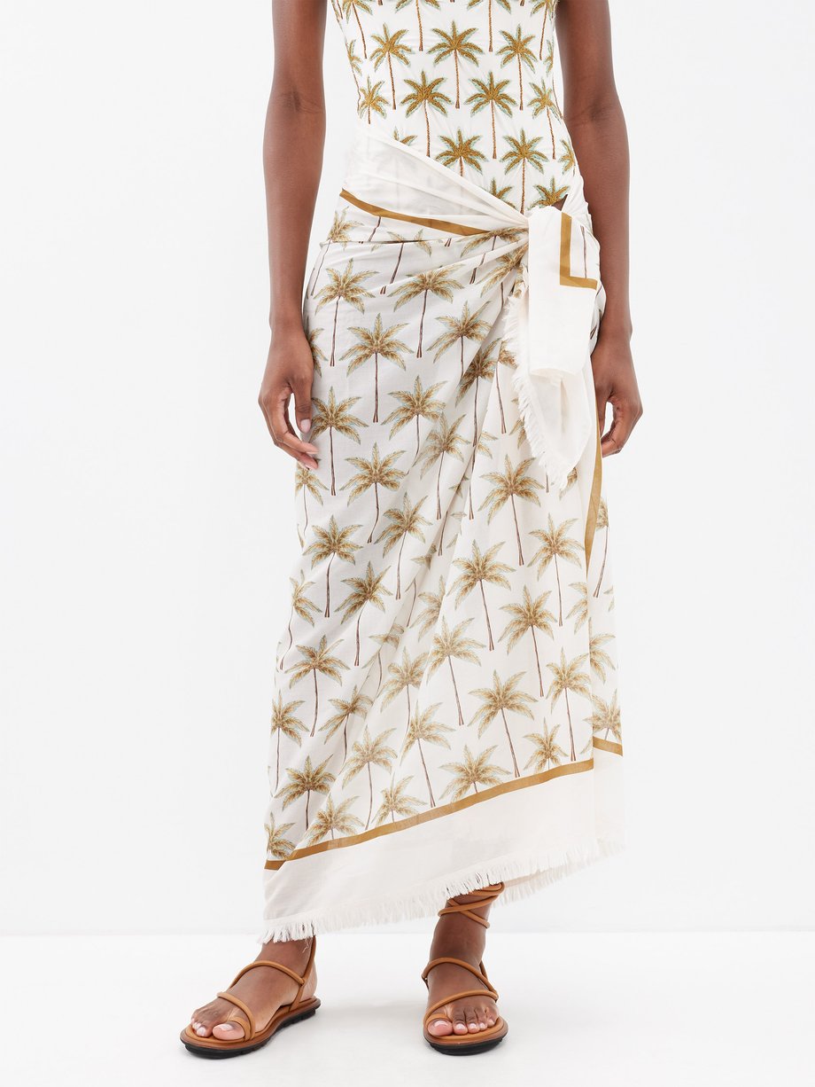 White Orquidea printed Tencel-blend sarong | Agua by Agua Bendita ...