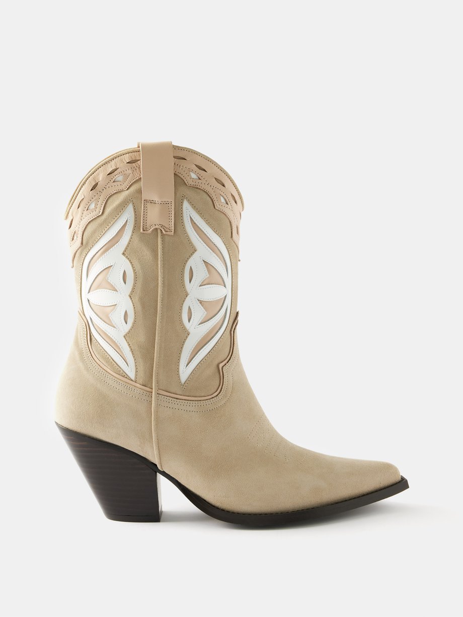 Beige Suede cowboy ankle boots | Toral | MATCHES UK
