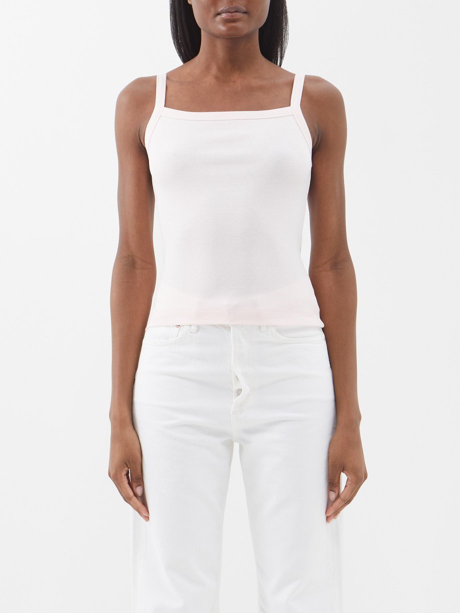 Pink May square-neck cotton-jersey cami top, FLORE FLORE