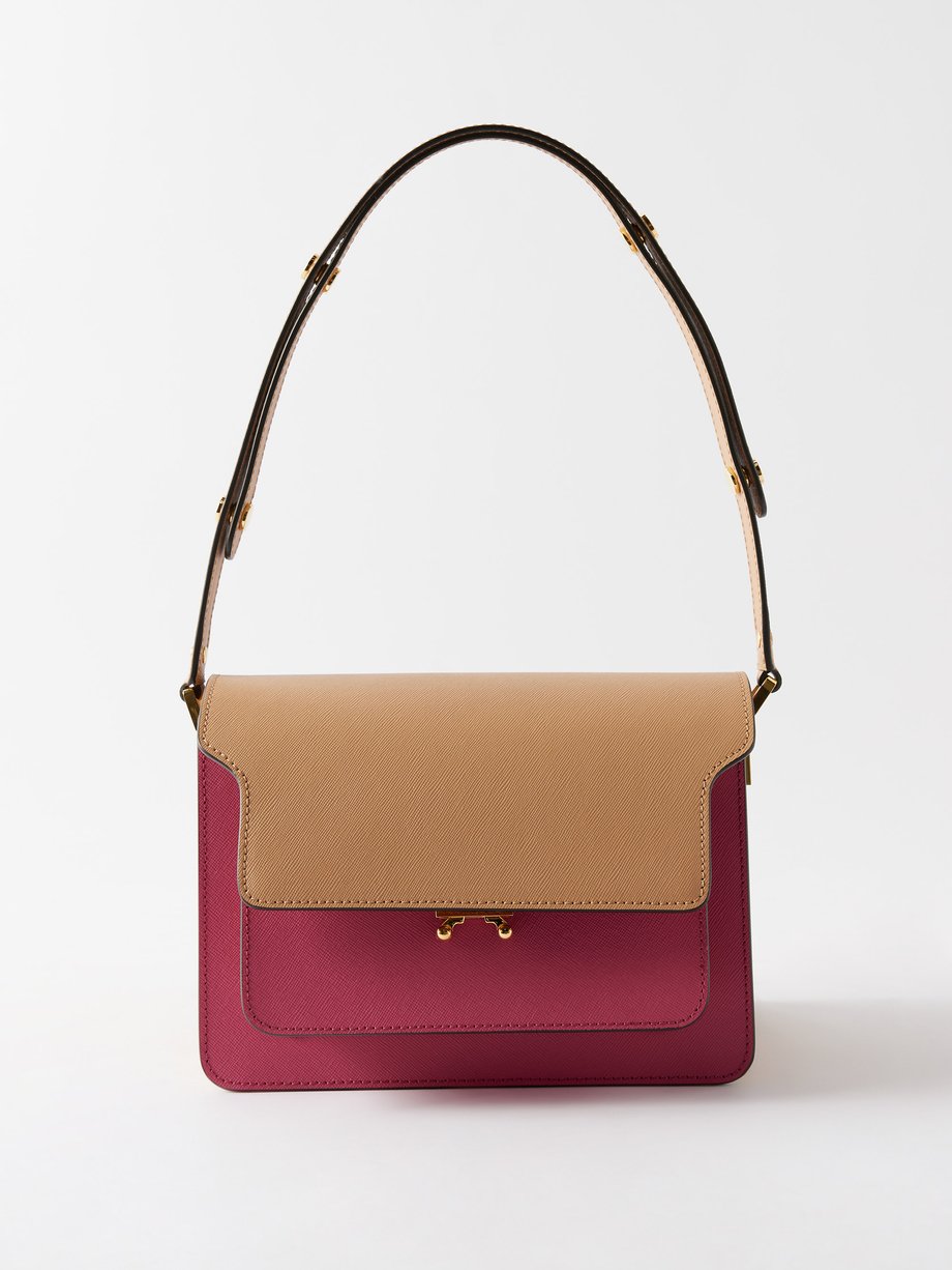 Marni Trunk Color Block Saffiano Leather Shoulder Bag