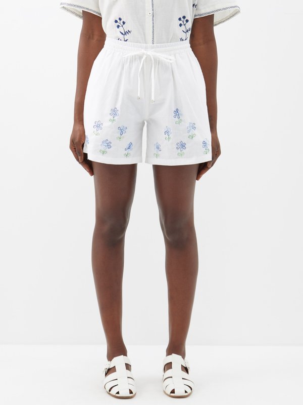 HARAGO (Harago) Floral-embroidered cotton shorts