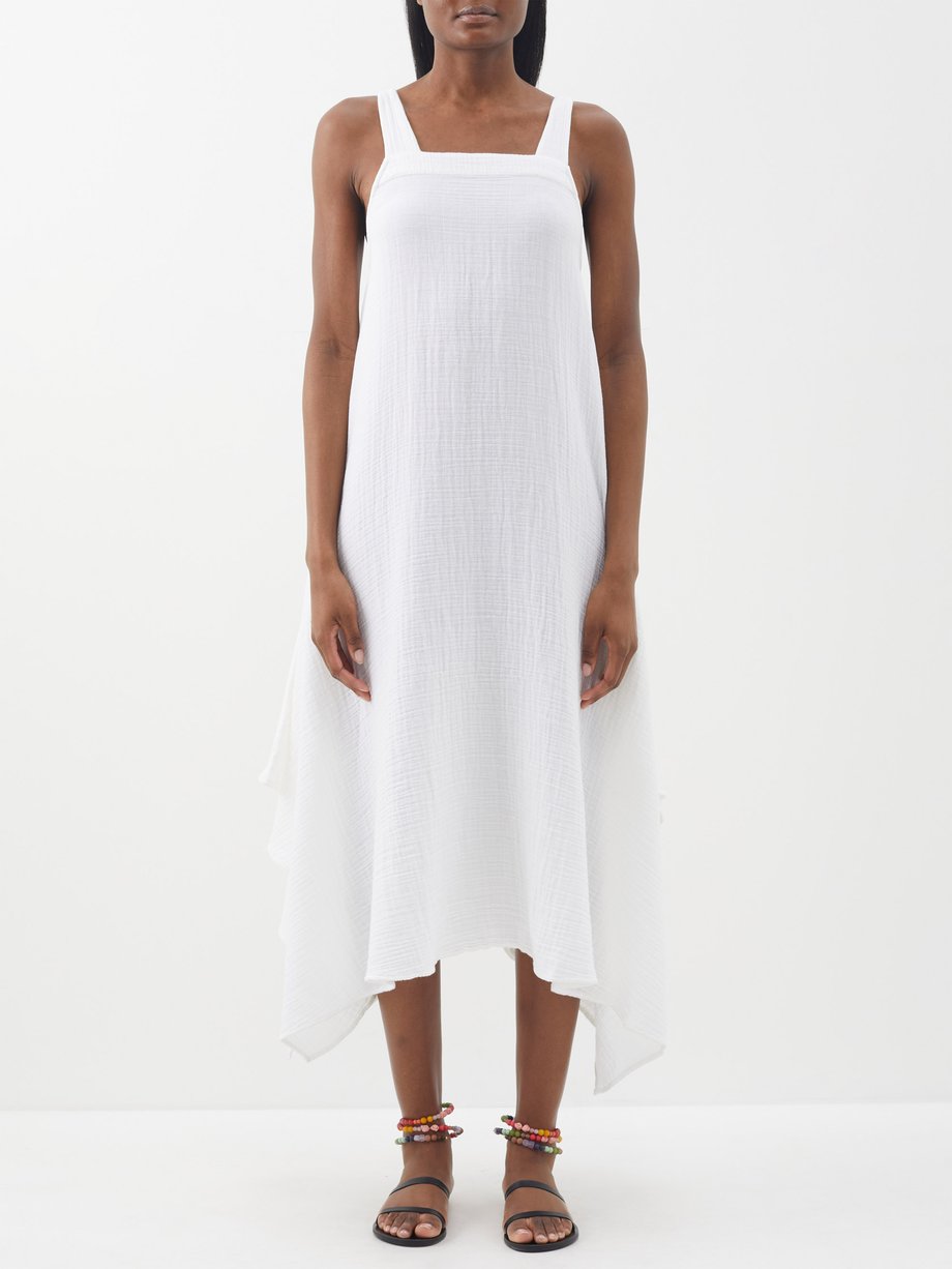 White Lulu asymmetric-hem cotton-gauze dress | Anaak | MATCHES UK