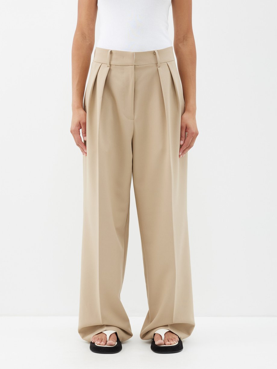 Beige Corrin pleated wide-leg trousers | The Frankie Shop | MATCHES UK