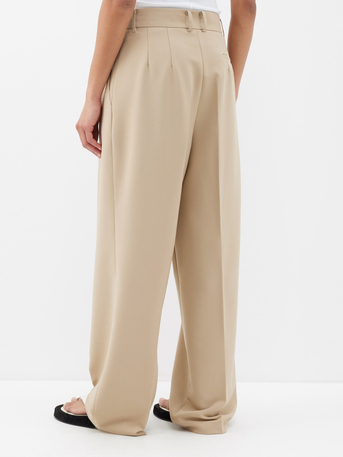 Beige Corrin pleated wide-leg trousers, The Frankie Shop