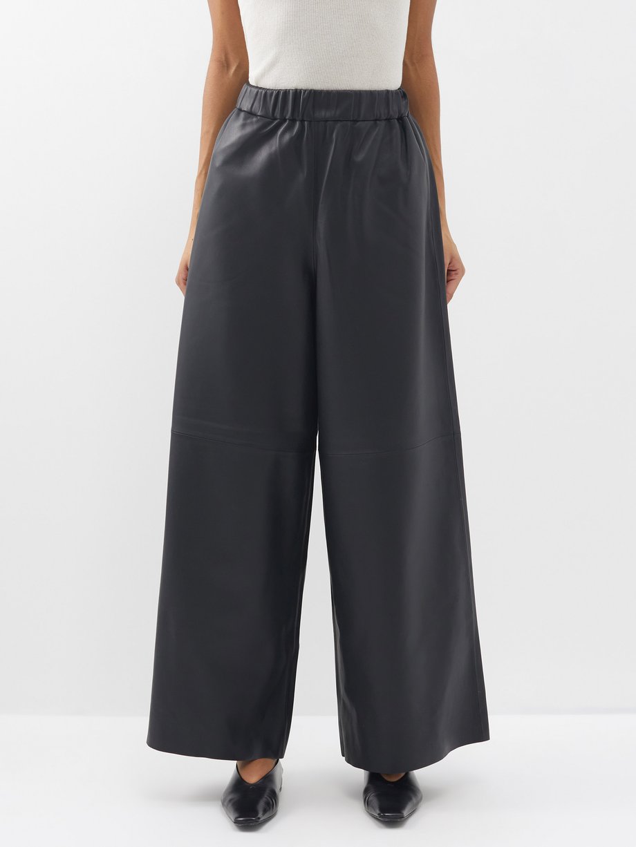 Black Sydney leather wide-leg trousers | The Frankie Shop | MATCHES UK