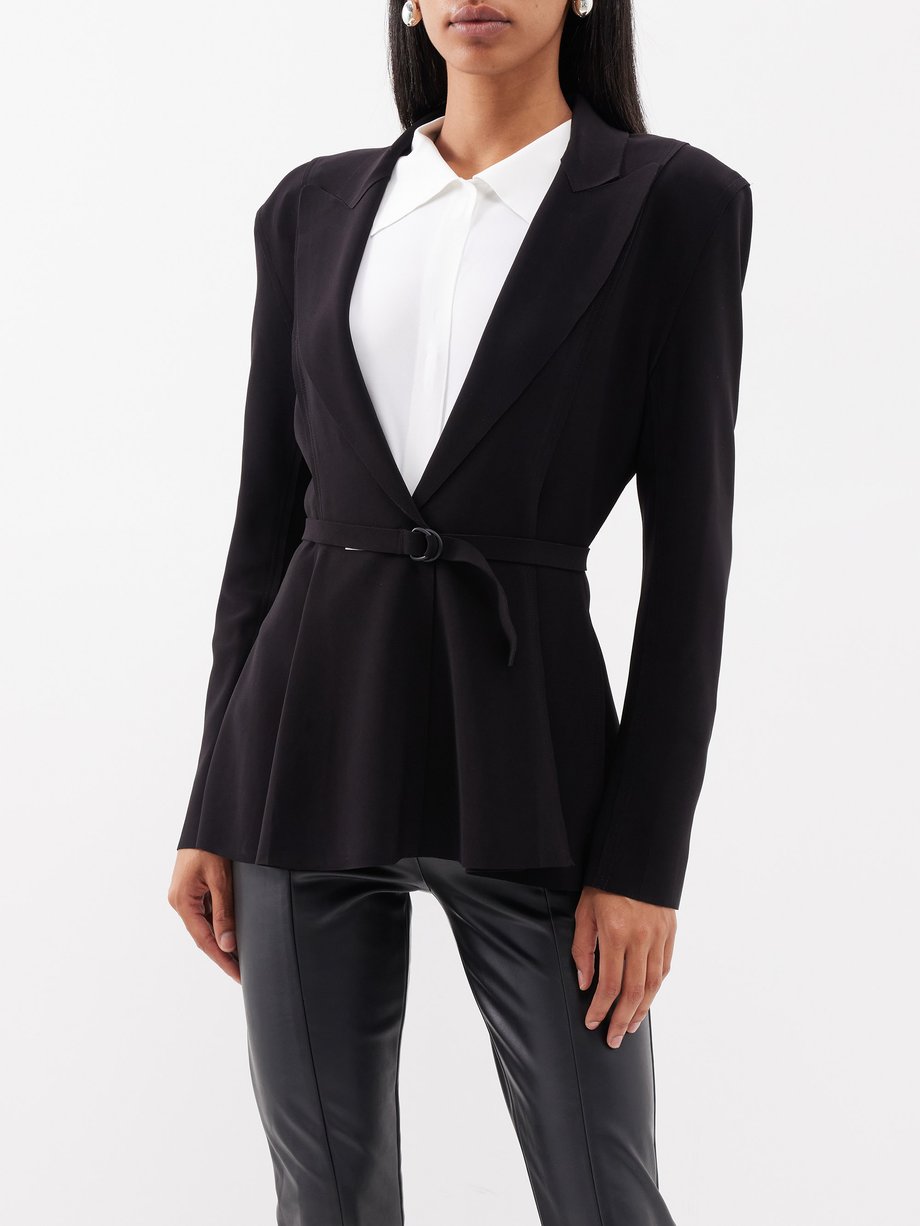 Black Single-breasted belted twill jacket | Norma Kamali | MATCHES UK