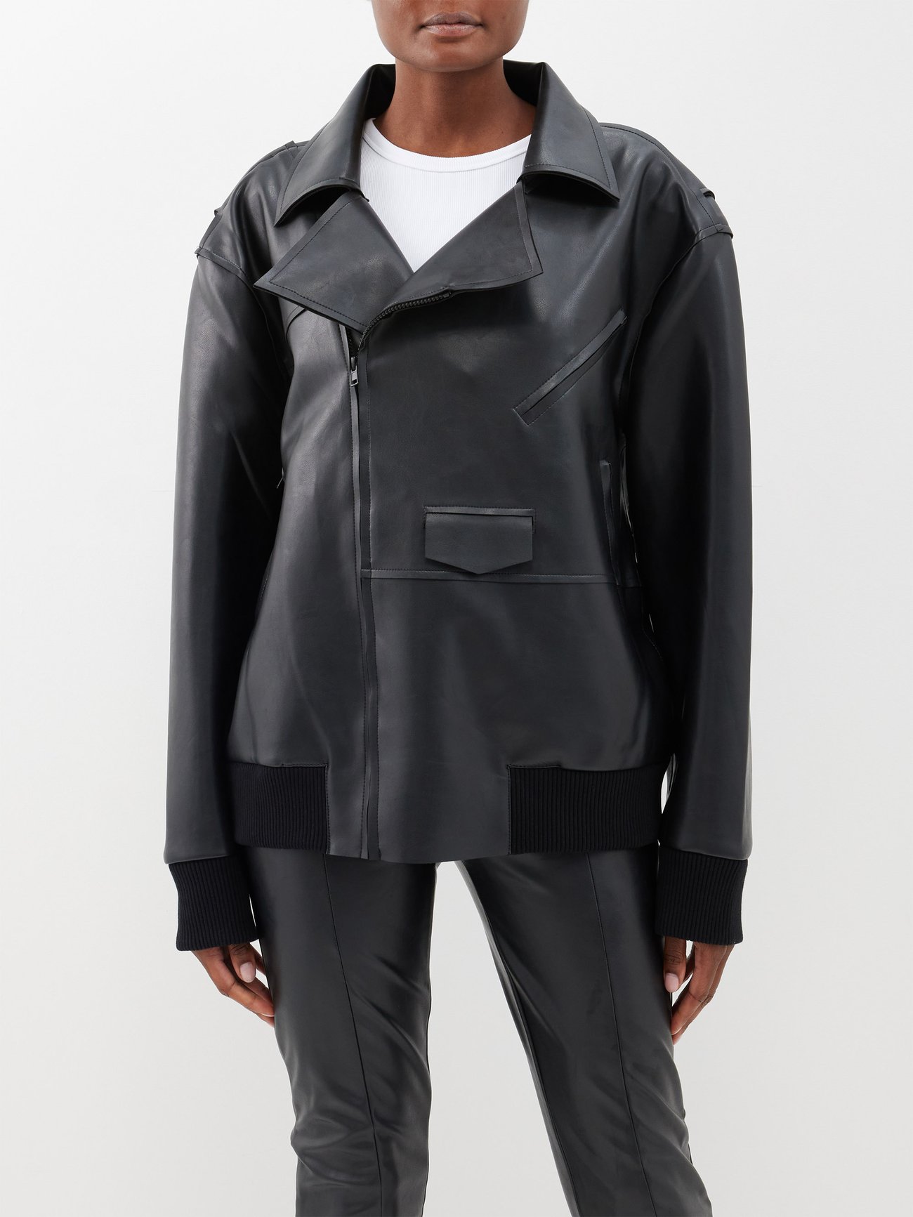 Black Oversized faux-leather jacket | Norma Kamali | MATCHES UK