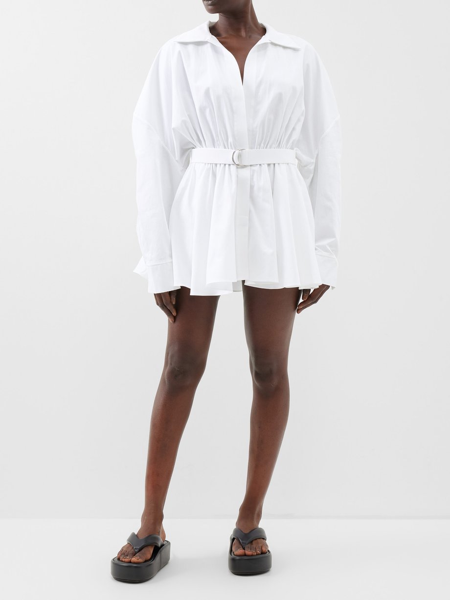 White Oversized cotton-poplin mini shirt dress | Norma Kamali | MATCHES UK