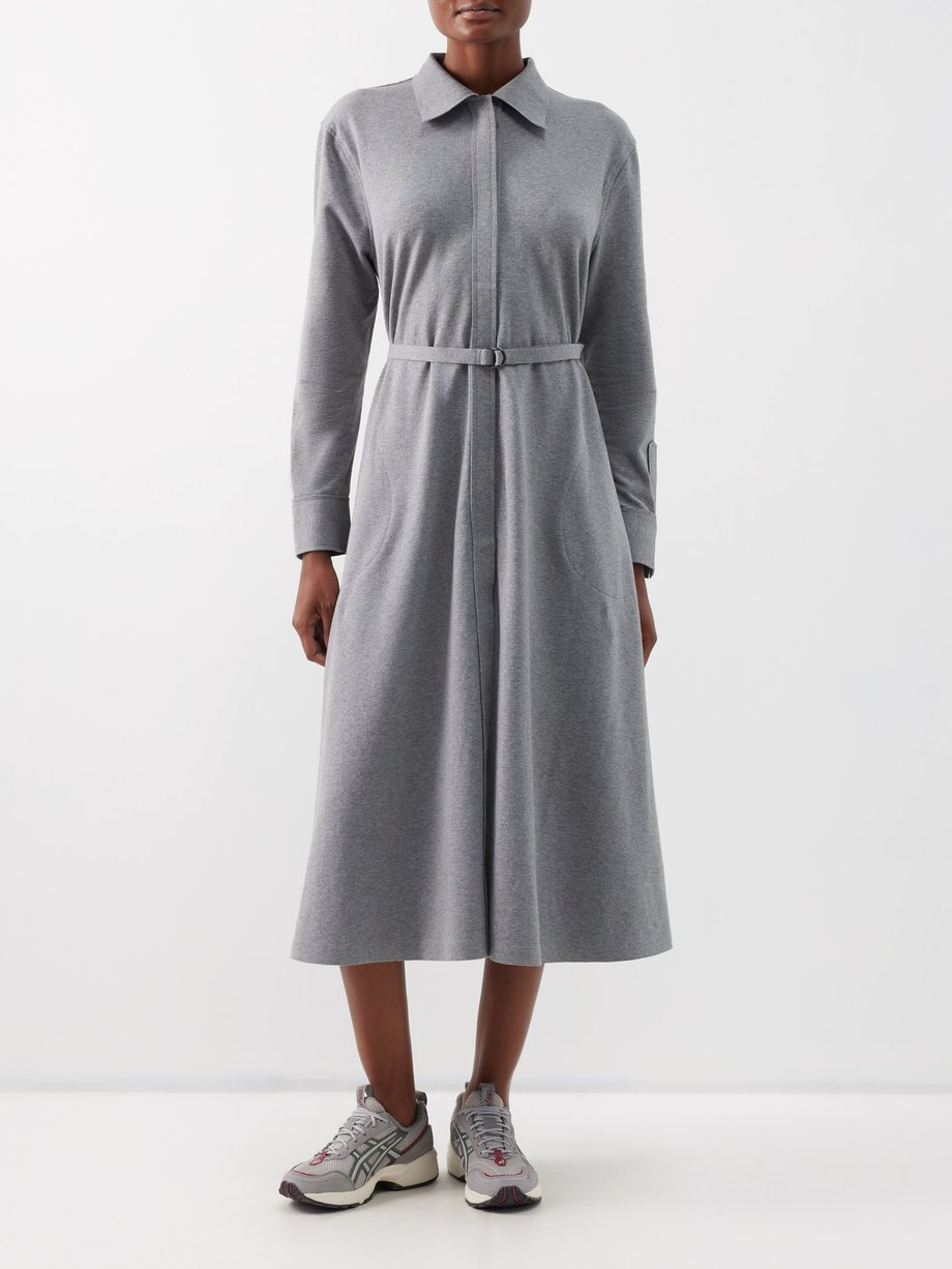 Grey Belted cotton-blend terry shirt dress | Norma Kamali ...