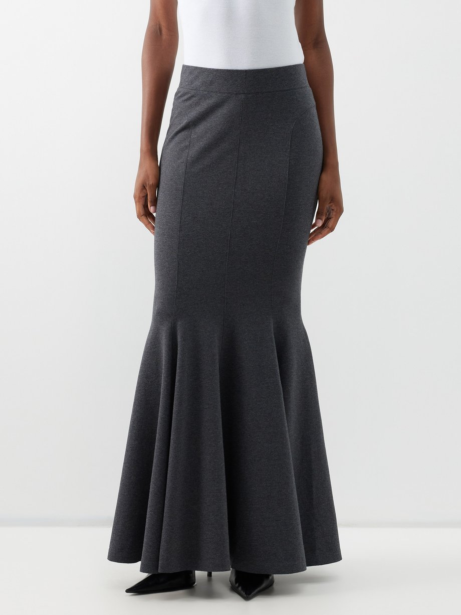 Grey Stretch-cotton terry fishtail skirt | Norma Kamali | MATCHES UK
