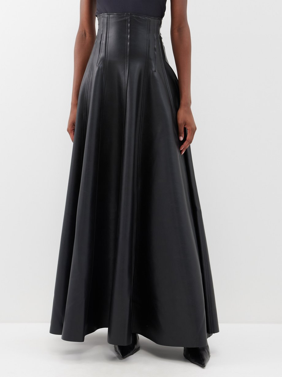 Norma Kamali Grace corset-waist faux-leather maxi skirt