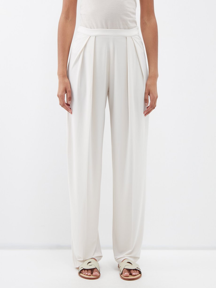 Beige Pleated jersey suit trousers | Norma Kamali | MATCHES UK