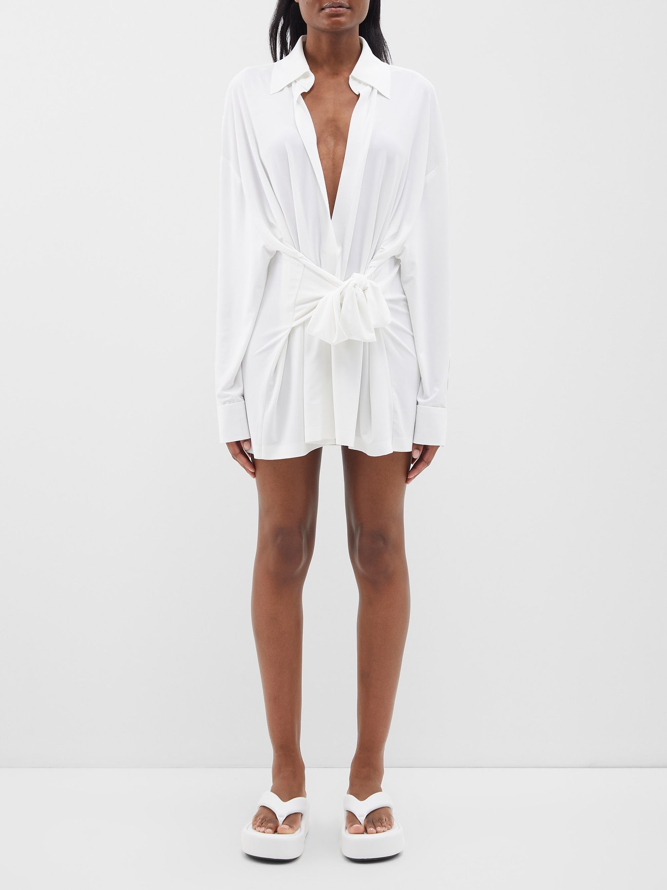 White Tie-front mini shirt dress | Norma Kamali | MATCHES UK
